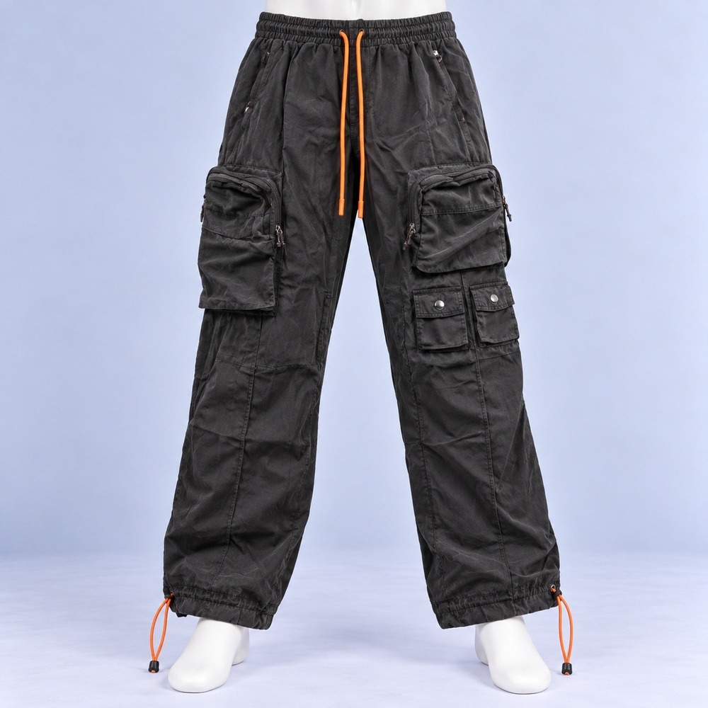 EPTM Cargo Pants Mens Large Black Orange Drawstring Tactical Utility Pockets 34
